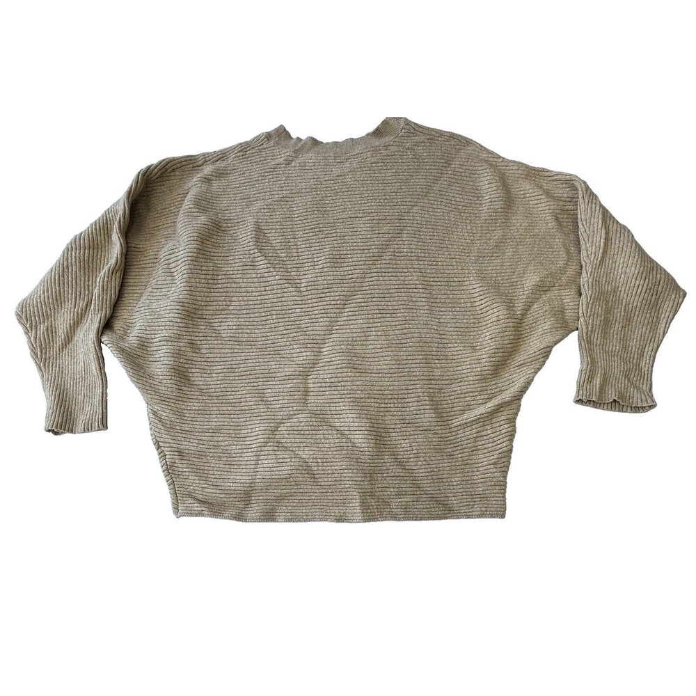 Women’s XXL Beige Ribbed Mock Neck Long Sleeve Top Relaxed Fit Minimalist
